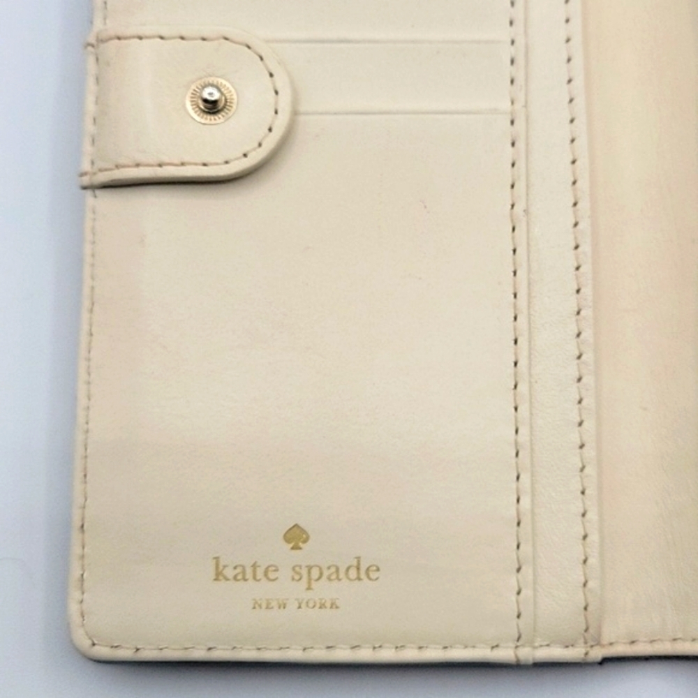KATE SPADE NEW YORK Patten Leather Wallet Cream Leather Interior Signature Bow - Picture 7 of 10